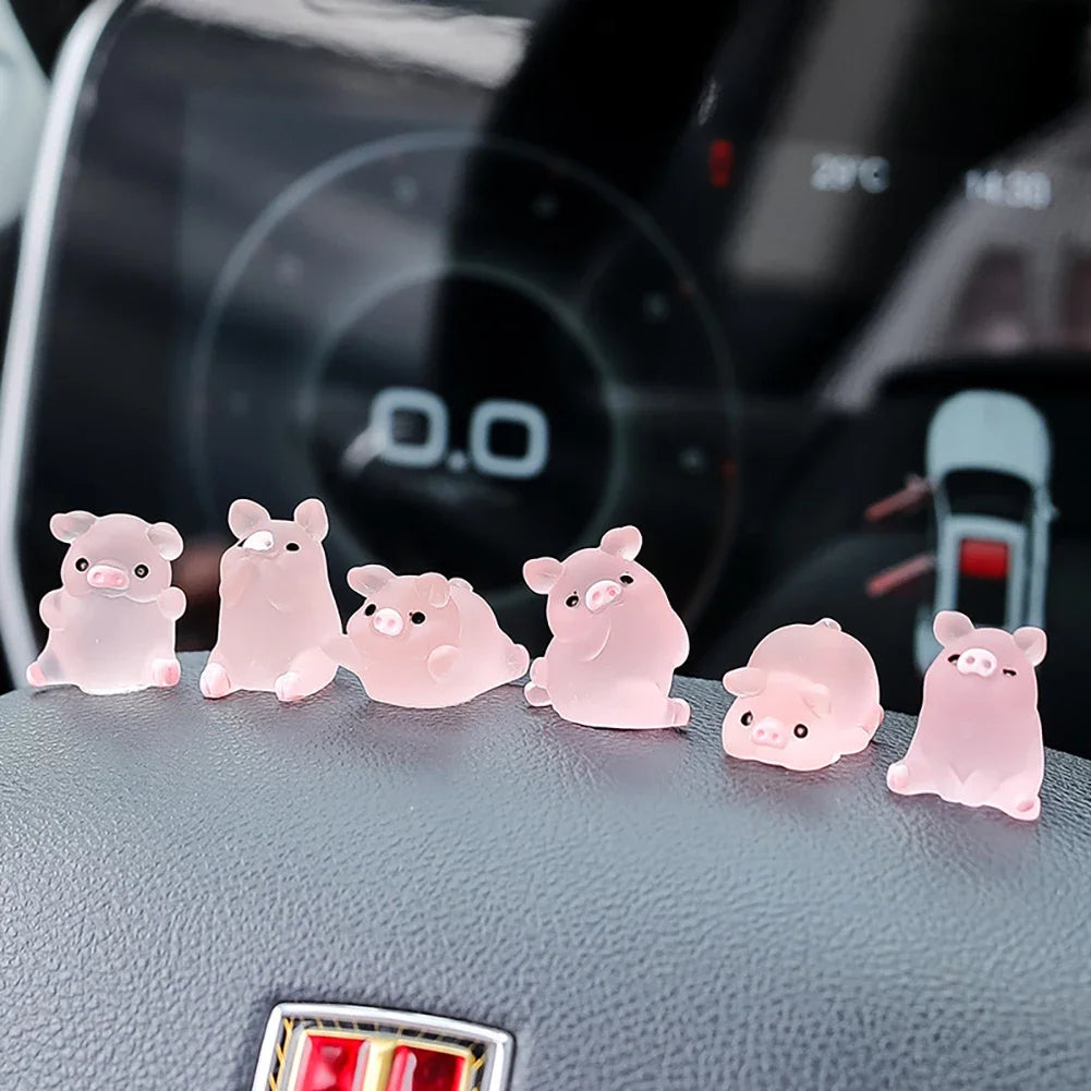 Pink Pig Car Ornament - Cute Resin Dashboard Decoration